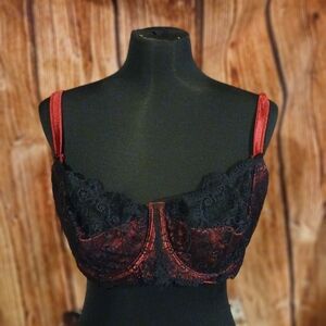 Cacique Elegant Black and Red Lace Bra